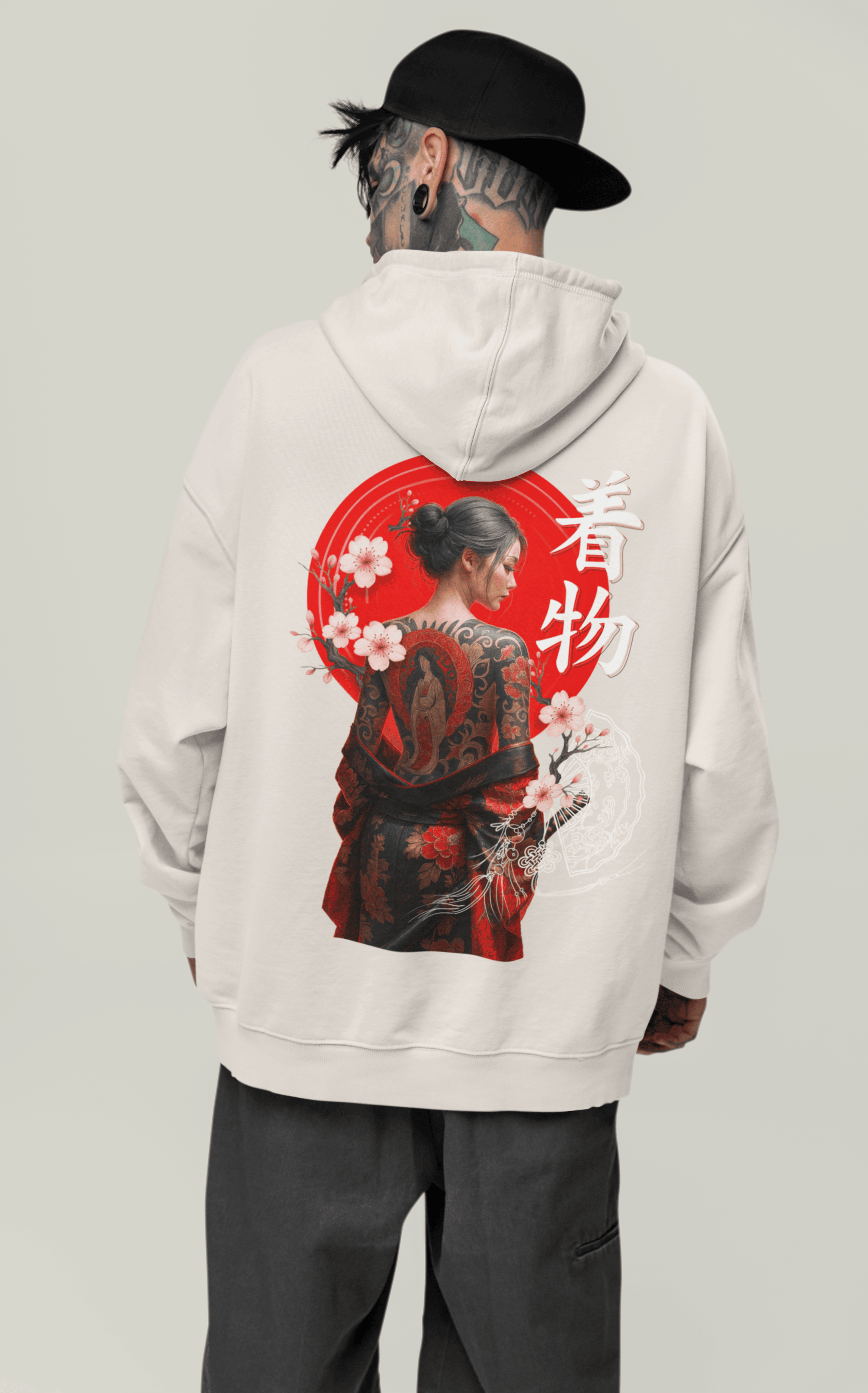 Oversized Hoodie – Kimono tattooed Geisha